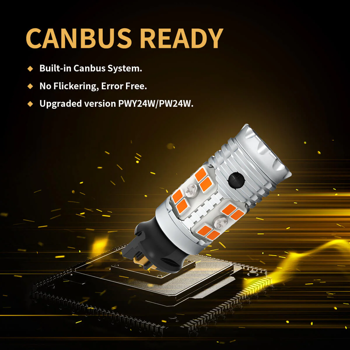 PWY24W PW24W CANBUS Anti Hyper Flash LED Turn Signal Lights Blinker Bulbs | Amber Yellow, 2 Bulbs - Image 6