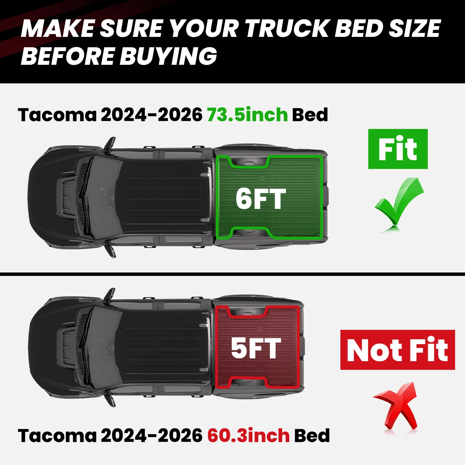 Fit for 2024-2026 Toyota Tacoma 5FT or 6FT Heavy Duty Truck Bed Mat or Tailgate Mat - Image 20